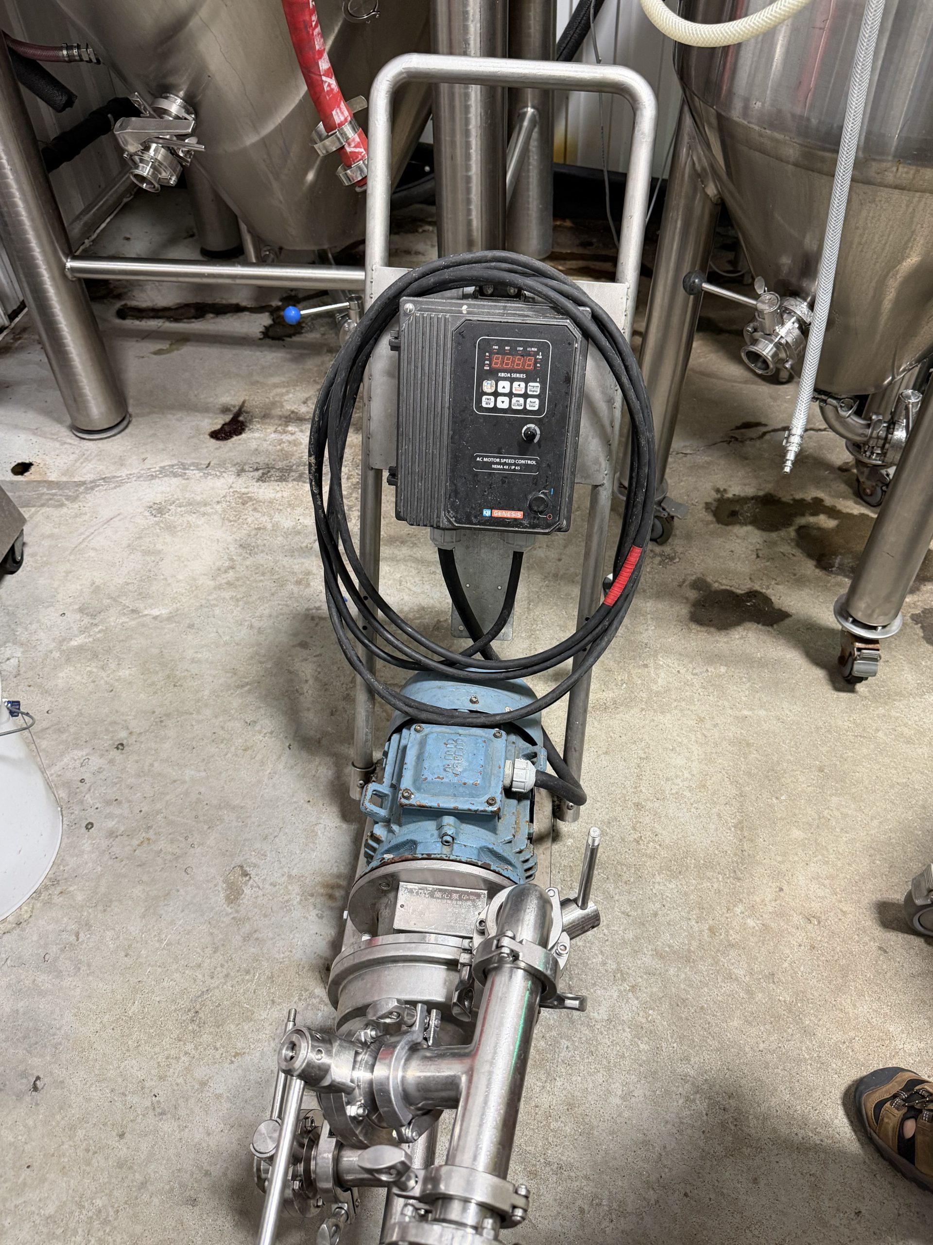 ABB Variable Speed Stainless Steel Centrifugal Pump on Mobile Cart | Sanitary Beverage Transfer Pump