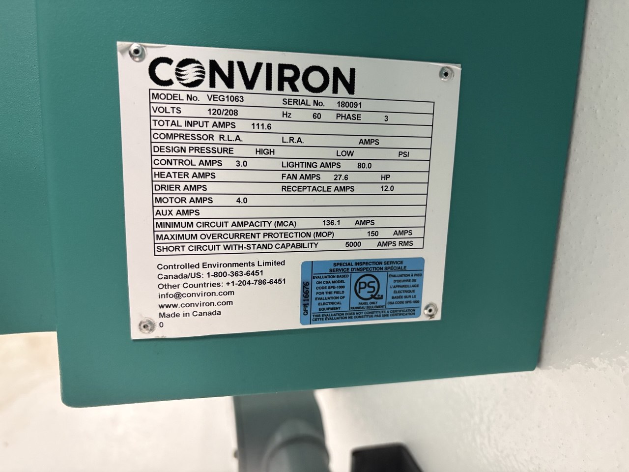 Conviron Enviroments Plant Growth Chamber Controllers - Germination Chamber