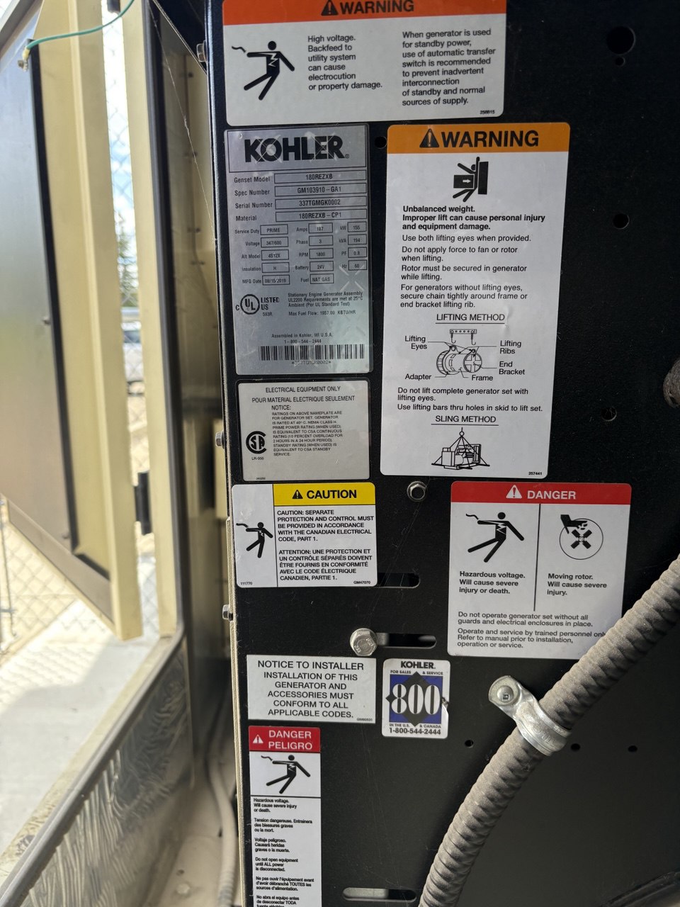 Kohler industrial generator, specifically equipped with a Decision-Maker 550 controller.