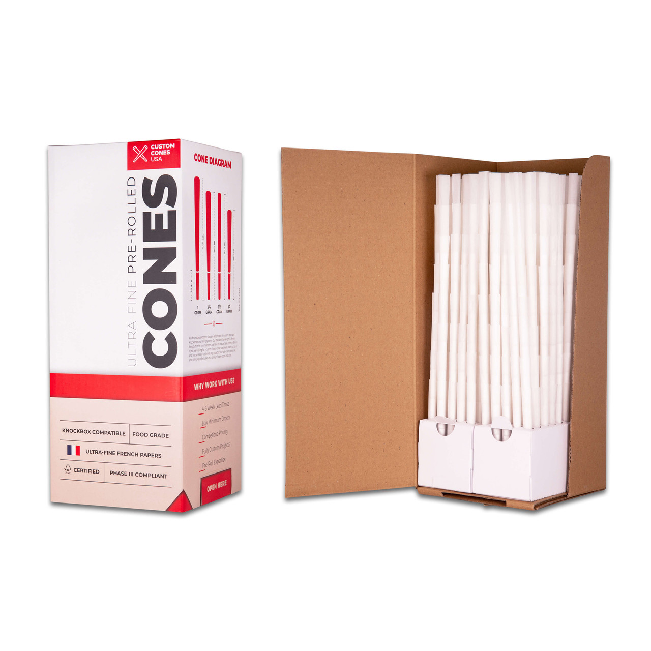  Custom Cones Pre-Roll Cone (98mm x 26mm) White w/Red Filter